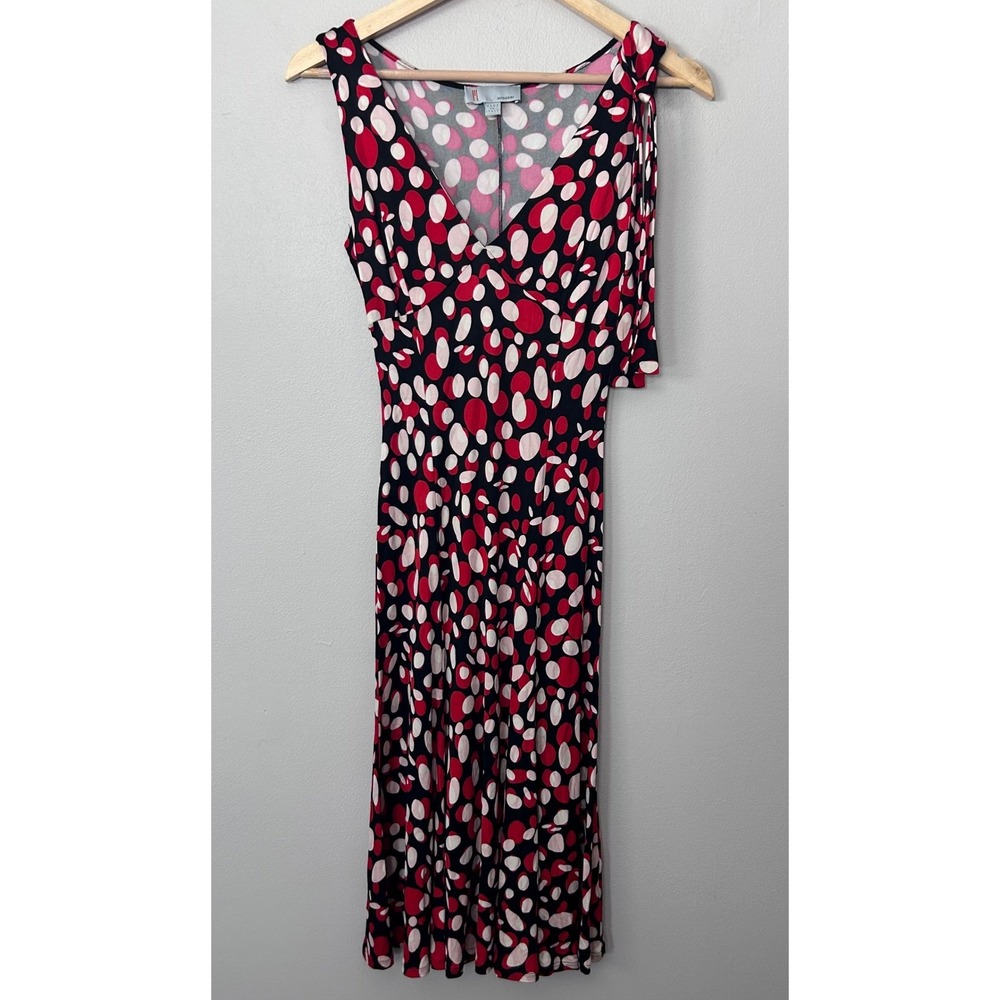M Missoni Dress Womens 4 Black Red Polka Dot V Neck Jersey Midi Made in Italy